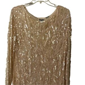 Vintage O.R Silk Fashions LTD Silk Sequined beaded Cream Dress Embellished Large